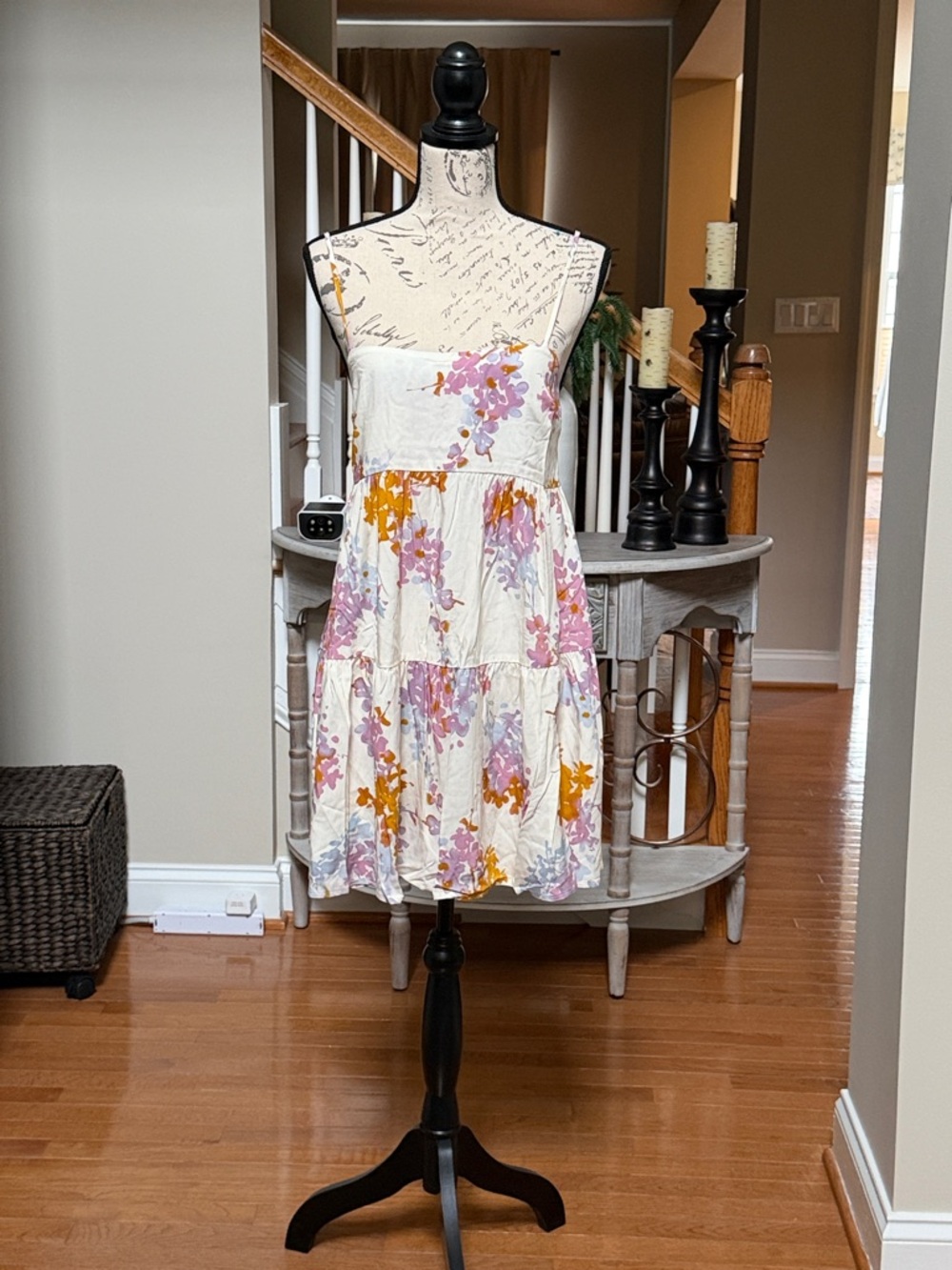 NWT Stillwater Mini Adjustable Strap Dress with Pink & Mustard Blooms